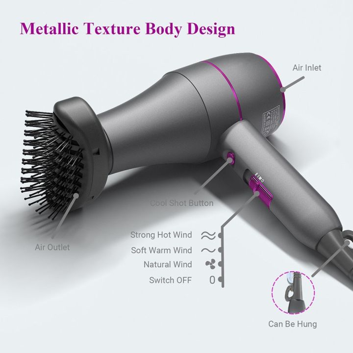 Blow Drier Professional Hair Dryer Hot and Cold Strong Wind Powerful Blower Constant Temperature 1 Collecting 2 Air Comb Nozzle