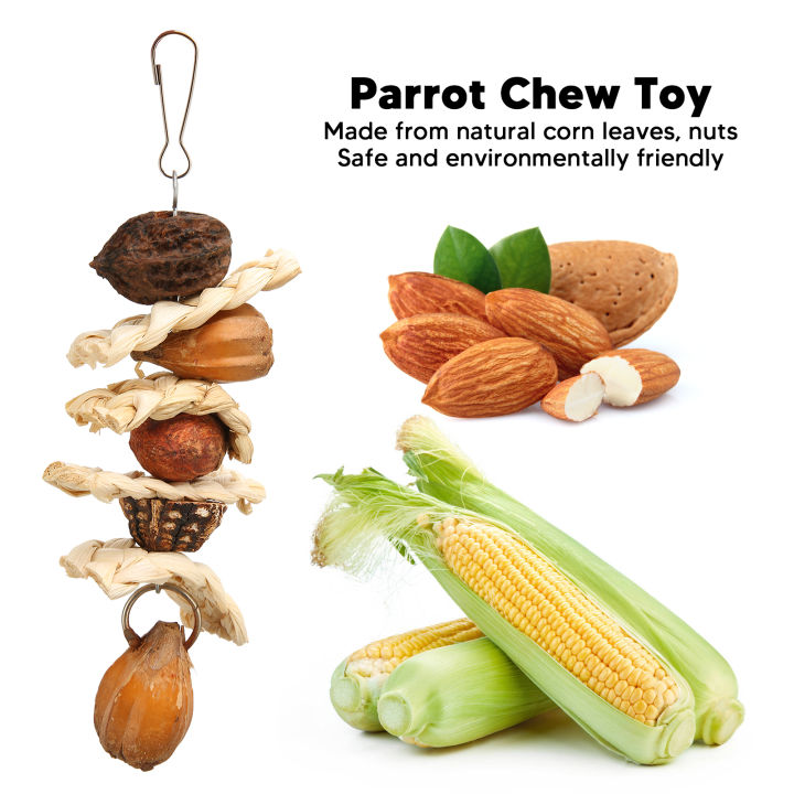 Parrot%20Chew%20Toy,%20Bird%20Gnawing%20Toy%20Natural%20Corn%20Leaf%20and%20Nut%20for%20Home%20Use%20-%20Image%204