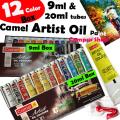 Camel Artist Oil Paint 12 color Tubes 9ml & 20ml Box for Professional Artist.