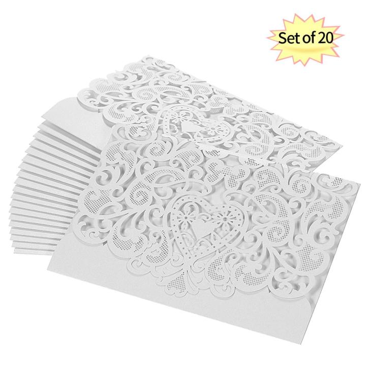 20pcs/set Wedding Invitation Card Cover Pearl Paper Laser Cut Hollow Heart Pattern Invitation Cards Wedding Anniversary Supplies--Gold