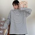 Large Size Striped Top Turtleneck Bottoming Shirt Spring and Autumn Thin Sweatshirt Inner Wear Loose2022Fashionable long sleeveTT-shirt Women's.