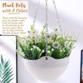 4 Pcs 8 inch Hanging Planter Pots,Self-Watering Round Hanging Basket with Water Tray and Metal Chain,Succulent Flower Plant Pot Container for Indoor Outdoor Garden Balcony Wall Decor,White. 