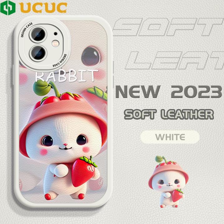 UCUC for iPhone 12 Mini Back Cover Red Hat Strawberry Bunny Leather Phone Case Ultra Thin Soft Drop Protection Case