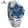 NAVIFORCE 9218 Watch Men Stainless Steel Silver Blue Color Luxury Quartz Fashion Watches Male  Calendar Wristwatch-Silver&Blue. 