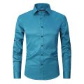 Anti-Wrinkle No-Ironing Elasticity Slim Fit Men Dress Casual Long Sleeve Shirt White Black Blue Red Male Social Formal Shirts.