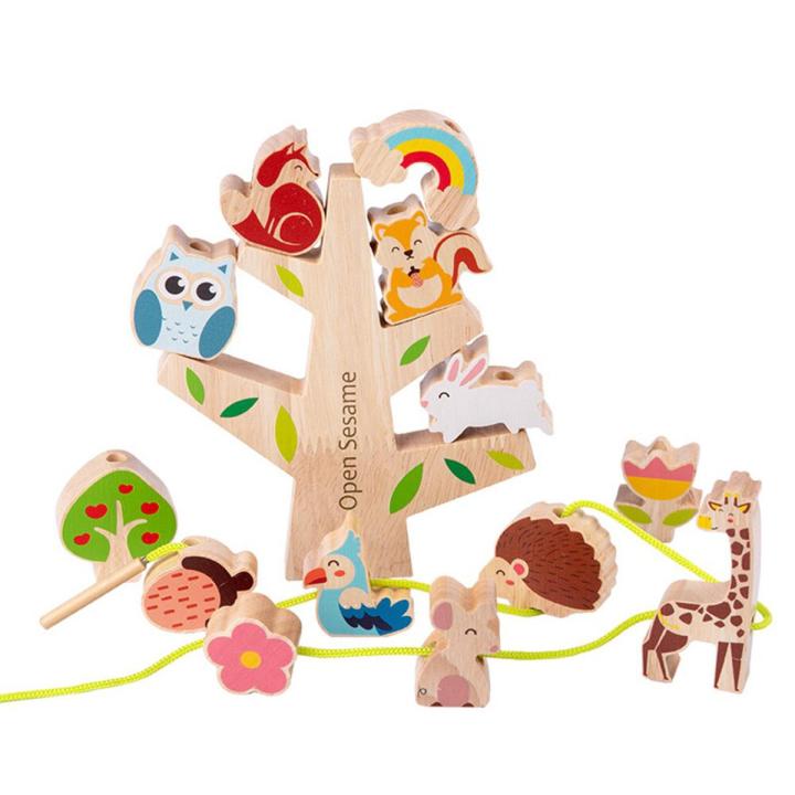 Kids Building Blocks Balance Game Wooden Toys Montessori Stacking Threading Games Early Educational Motor Training Toys