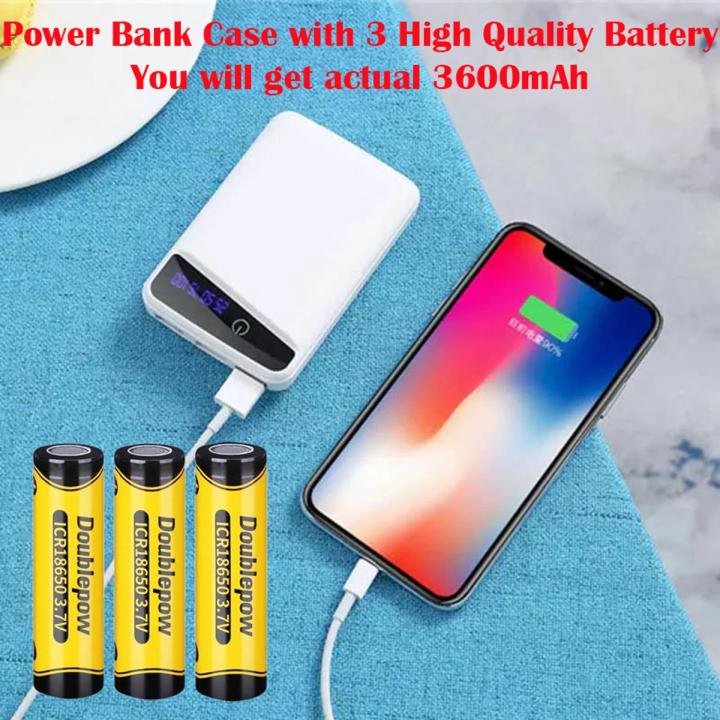 18650 Battery Charger Cover Power Bank Case DIY Box 3 USB Ports with 3 Doublepow Battery