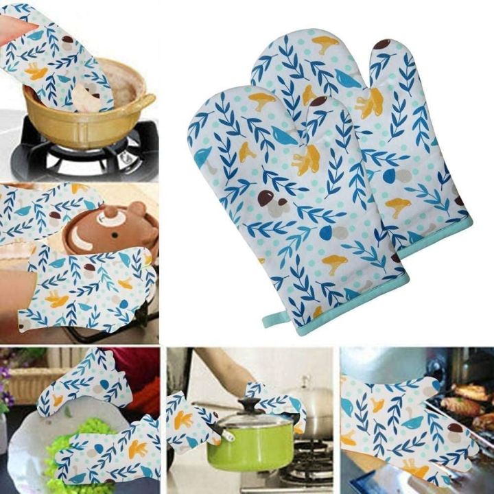 Baking Essential Cotton Padded Heat Proof Microwave Baking Oven Mitt Gloves Kitchen for Cooking, Non Slip, Set of 2 (30cm Long) Baking Items, Random Patterns
