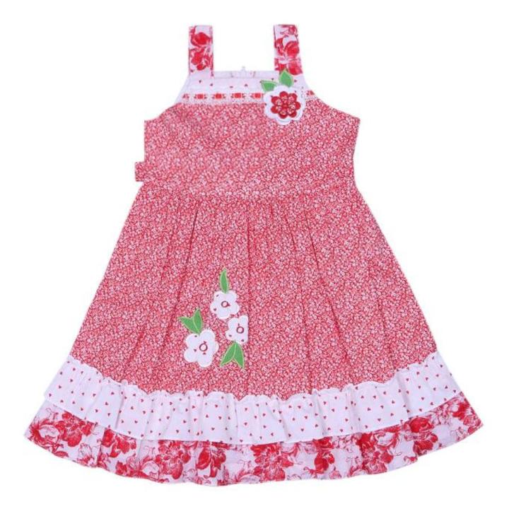 White and Red Georgette Frock for Girls
