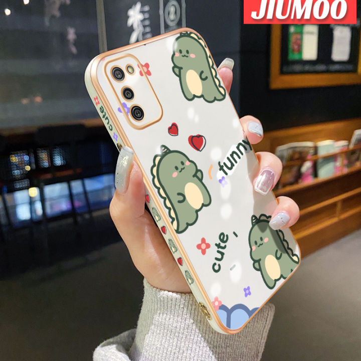 JIUMOO For Samsung galaxy A04 M04 F04 A04E A03 Core A03S Case Cartoon Cute Dinosaur New Luxury Plating Phone Cases Square Edge Pattern Shockproof Soft Case Full Cover Camera Lens Protection Shell