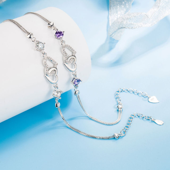 S925%20Sterling%20Silver%20Bracelet%20Inlaid%20With%20Natural%20Amethyst%20Zircon%20Heart%20Lady%20Bracelet,%20Charm%20Jewelry%20Gift%20Wedding%20Jewelry%20-%20Image%202