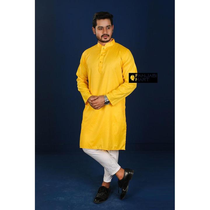 Yellow Color Silk Semi Long Panjabi - Panjabi