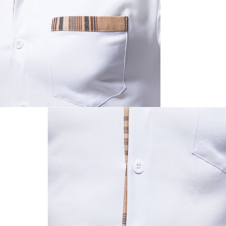 PARKLEES%202023%20Autumn%20Plaid%20Patchwork%20Formal%20Shirts%20for%20Men%20Slim%20Long%20Sleeve%20White%20Button%20Up%20Shirt%20Dress%20Business%20Office%20Camisas%20-%20Image%204