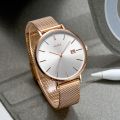 Women's Minimalist Quartz Watch Business Fashion Analog Calendar Stainless Steel Wrist Watch. 