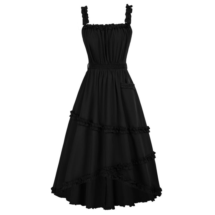 SD%20Women%20Renaissance%20Ruffle%20Decorated%20Dress%20Square%20Neck%20Elastic%20Waist%20Dress%20Solid%20Square%20Neck%20Irregular%20High%20Low%20Hem%20Dresses%20A30%20-%20Image%206