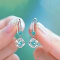 BloomHD Korean Trendy Boho Female Crystal Pink Blue White Drop Earrings Fashion 925 Silver Zircon Stone Earrings Small Round Dangle Earrings For Women. 