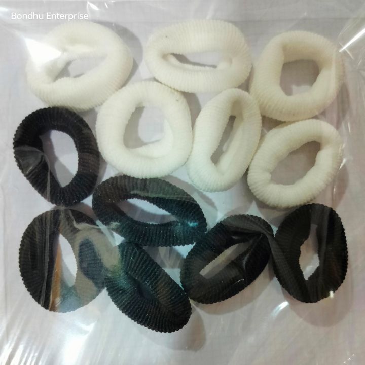 Elastic Hair Band Circle Black and White 12 Piece