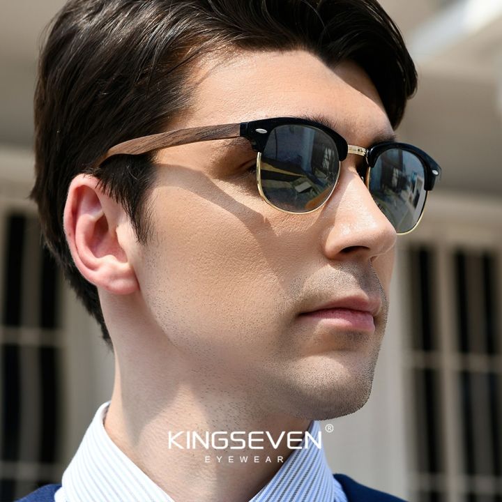 KINGSEVEN%20Handmade%202023%20Black%20Walnut%20Wooden%20Sunglasses%20Men%20Polarized%20UV400%20Protection%20Semi-Rimless%20Retro%20Eyewear%20Women%20Oculos%20-%20Image%203