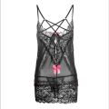 Black Women's Mesh Lace Nightdress + Thong Suit Exotic Clothing Nightwear Set.