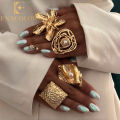 Enacolor 4Pcs/Set Retro Gold Irregular Alloy Flowers Ring Set Joint Rings for Women Exaggeration Jewelry Accessories Gifts.