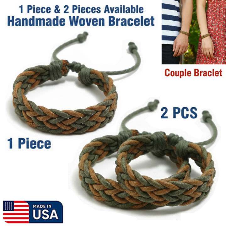 American Handmade Woven Adjustable Bracelet Cotton Rope Friendship Band Jewelry, Handicraft Item | Birthday Wedding Engagement Bridal Party Souvenir Awesome Gift for Men – Green Light Brown Color (1 Piece & 2 Pieces Combo Available)