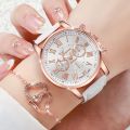 5PCS/Set Fashion Women Watches Rhinestone Heart Jewelry Set Geneva Watch Female Leather Band Quartz Watch（Without Box）. 