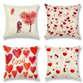 Amazon Hot Sale Valentine's Day Pillow Cover Red Peach Heart Couple Linen Cushion Love Heart Tree Lumbar Cushion Cover.