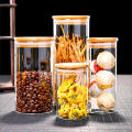 Eco-friendly Glass jar Sleek Transparent Bamboo lid Airtight Versatile Sealed canister for Kitchen accessories Loose tea. 