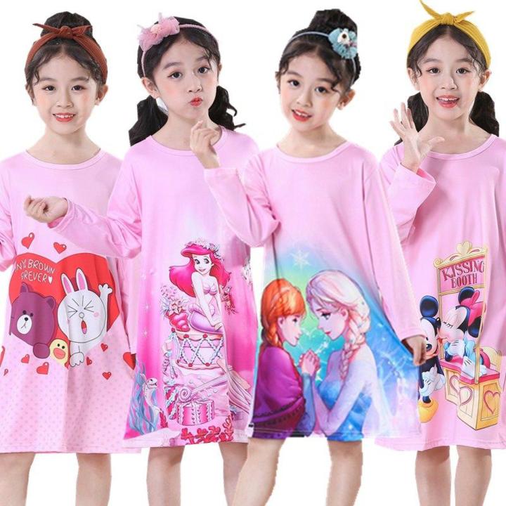 Summer%20Spring%20Girls%20Anna%20Elsa%20Olaf%20Princess%20Nightgown%20Pajamas%20Kids%20Long%20Sleeve%20Nightdress%20Cute%20Cartoon%20Baby%20Sleep%20Dress%20Homewear%20-%20Image%202