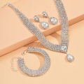 Wedding Jewelry Set High Gloss Full Imitation Jewel Bracelet Earrings Necklace Set.
