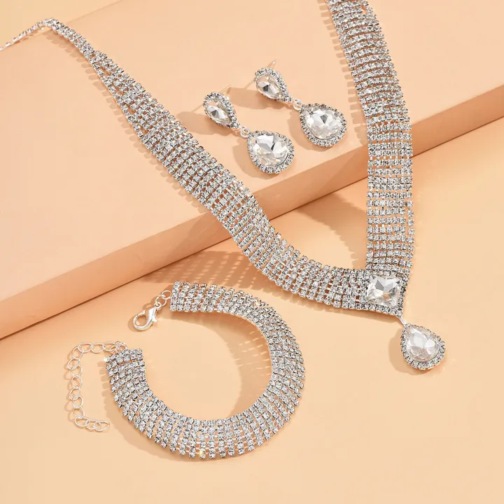Wedding%20Jewelry%20Set%20High%20Gloss%20Full%20Imitation%20Jewel%20Bracelet%20Earrings%20Necklace%20Set%20-%20Image%205