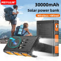 30000mAh Solar Wireless Power Bank Portable With Compass External Battery Cables Outdoor Camping Powerbank for iPhone 15 Samsung. 