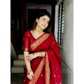 Red color tangail half silk Nokshi Saree for Women.