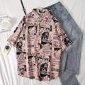 90 Short Sleeve Japanese Style Anime Print Shirt Women Couple Loose-Fitting Versatile Outerwear Women's Shirt Thin Blouse. 