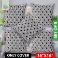 Decorative Cotton Cushion Cover_Black_(16"x16")_Set of 5_Only Cover.