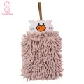 Chenille Hand Towel with Hanging Rope Quick Dry Soft Cute Cartoon Design Perfect Kitchen Bathroom Supplies. 