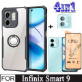 Infinix Smart 9 Shockproof Phone Case for Infinix Smart 8 7 Hot 50i 40i 4 in 1 Camera Lens Ceramic Tempered Glass Screen Protector and Mobile phone holder.