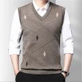 New Business Casual Men's Tank Top Printed Knitted Sweater Tank Top Autumn New Mens Vest Clothes. 