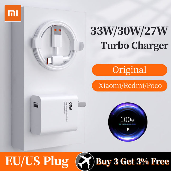 Xiaomi 33w 27w Original EU Turbo Quick Charger Carregador Adapter POCO F2 X3 Pro Type C Cable Redmi Note11 10s 8 Mi 11 10t 9t