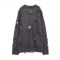 Solid Color Sweater Ripped Hole Sweater Streetwear Men's Sweater Hop Style Ripped Two-piece Design Knitted Round Neck Soft Warm.