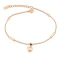 JeeMango Heart Cube Charm Anklets For Women Rose Gold Plated Stainless Steel Female Foot Bracelet Friendship Jewelry JA19040.