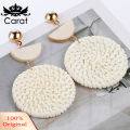 Bohemia Hand-woven Braid Round Pendant Drop Earrings Wooden Straw Rattan Jewelry. 