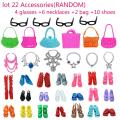 32 Item/Set Doll Accessories=10 Mix Fashion Cute Dress+ 4 Glasses+ 6 Necklaces+2 Handbag+ 10 Shoes Dress Clothes For Barbie Doll.