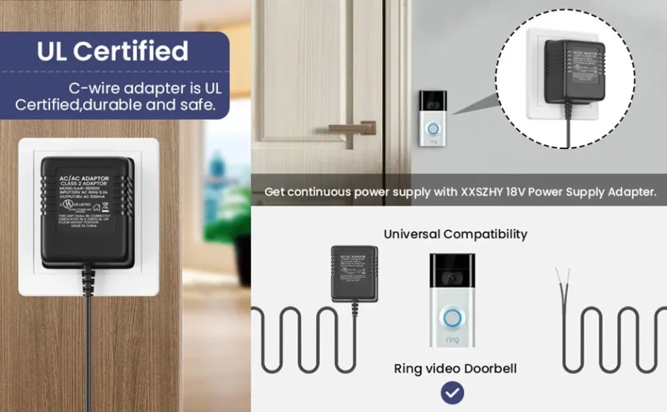 AC 18V 500mA Doorbell Transformer,Ring Power Adapter Wired Door