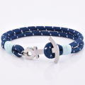 Factory wholesale multi layer blue rope bracelet steel anchor clamp blue rope jewelry nautical bracelet for men. 