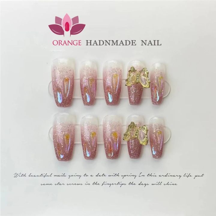 Handmade Medium Press On Nails Reusable With Design Nails Full Cover Artificial Manicuree Wearable XS S M L Size Nails Art