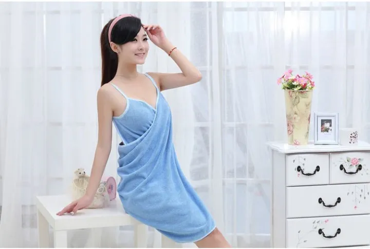 Bathroom%20Women%20Bath%20Towels%20Wearable%20Towel%20Dress%20Beach%20Adults%20Bath%20Gown%20Spa%20Sling%20Robes%20Home%20Nightwear%20Microfiber%20Women%20Bathrobe%20-%20Image%204