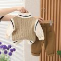B Letter Baby Boys Clothes Kids Sweater 3pcs Set Children Cardigan Vest Long Sleeve Shirts Jeans Pants Boys Clothes Boys Outfit.