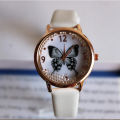 Elegant Women's Leather Watch with Lucky Beads and Butterfly Design.