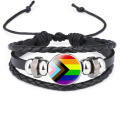Handmade Pride Bracelet Unique Design Glass Beads Leather Braided Rainbow Bangle Adjustable Rainbow Flag Bracelet for Pride Event Support Queer Fashion Coming Out Gift Allies Accessory.